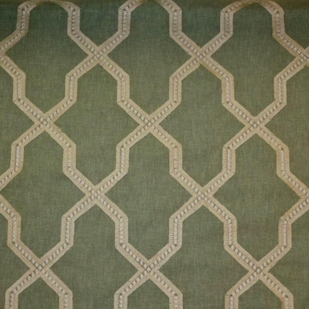 Embroidered Dodecagon Lattice Natural Aqua Fabric